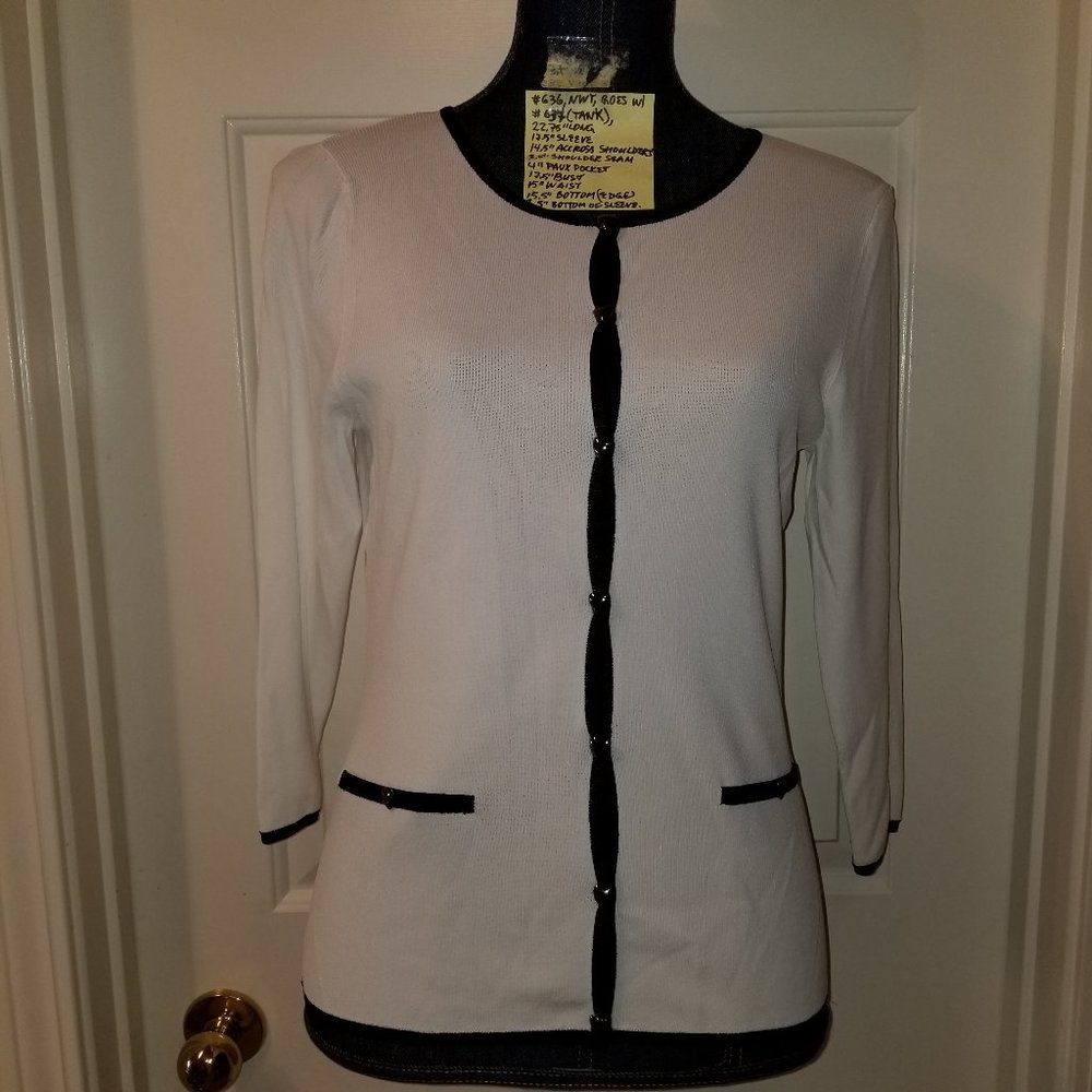 #636 NWT METHODE Black & White Cardigan, Sz. PM.